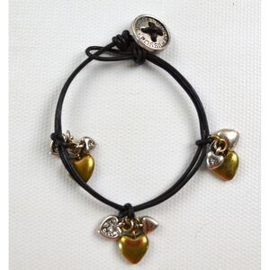 Fossil Bracelet Brown Cord String w/Heart Dangles w/‎ Rhinestones